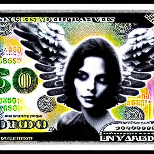 Prompt: vhs static overlay of angel apparition, money notes falling like confetti, vhs, 1 9 9 0, highly realistic, highly detailed, vhs noise static, black and white, vhs glitch