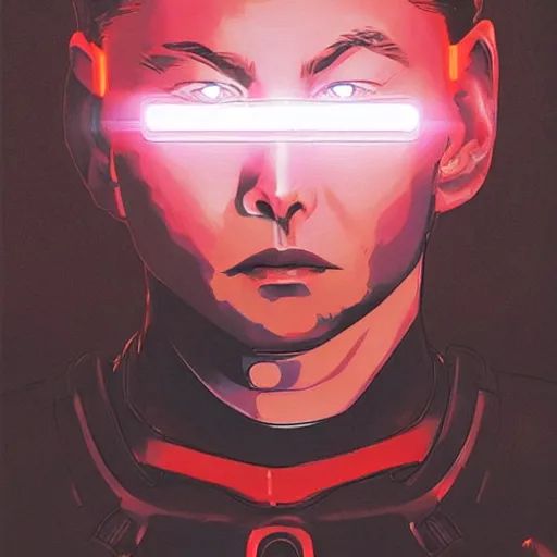 Prompt: Elon musk with robotic glowing eyes || VERY ANIME, fine-face, realistic shaded perfect face, fine details. Anime. realistic shaded lighting poster by Ilya Kuvshinov katsuhiro otomo ghost-in-the-shell, magali villeneuve, artgerm, Jeremy Lipkin and Michael Garmash, Rob Rey and Kentarõ Miura, trending on art station