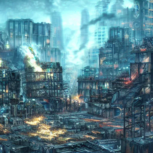 Image similar to anarchy city destroyed, high detail, fantasy art, concept art, 4 k, ultra detail, computer art