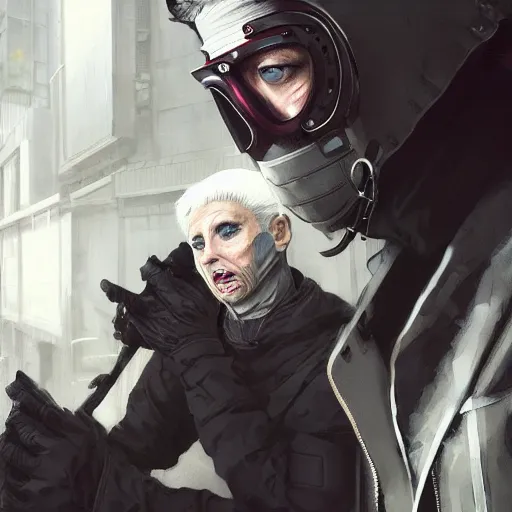 Prompt: very cool man grey hair with mask, streetwear, techwear, cyberpunk style outfit, full body, nose piercing, detailed portrait, intricate complexity, by greg rutkowski, cushart krentz, artgerm, ross tran, conrad roset, takato yomamoto, ilya kuvshinov. 4 k, beautiful, cinematic dramatic atmosphere, portrait lighting