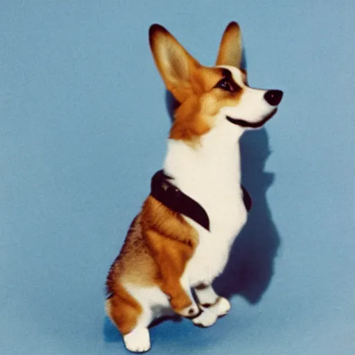 Prompt: a vintage photo of a heroic corgi cosmonaut