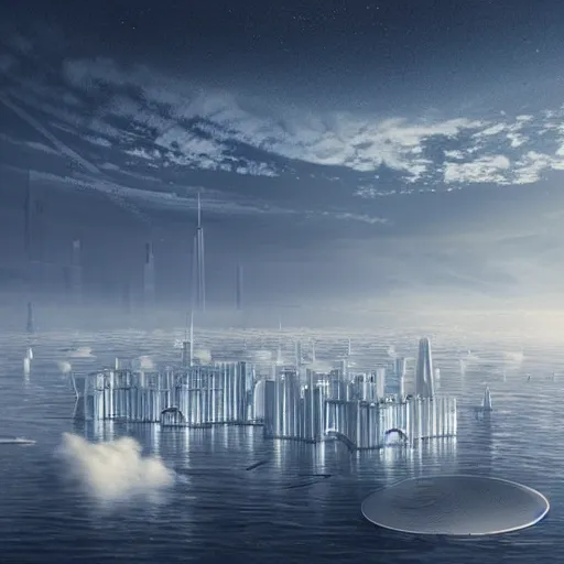 Prompt: utopian futuristic city floating in the clouds