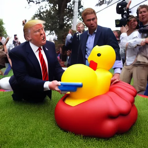 Image similar to donald trump biting a rubber ducky