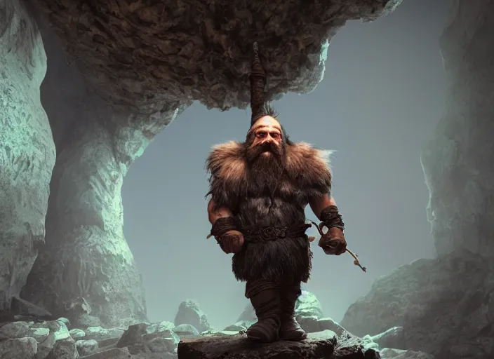 Image similar to Beautiful art portrait of a male fantasy dwarf in a dark cave structure with epic pillar, unreal 5, DAZ, hyperrealistic, octane render, dungeons and dragons, dynamic lighting, vray