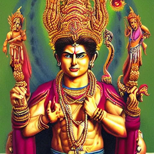 Image similar to hyperrealistic artwork depiction of Tom Cruise as the Hindu God Vishnu