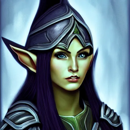 Prompt: female elf warrior portrait on a dark background, high quality digital art