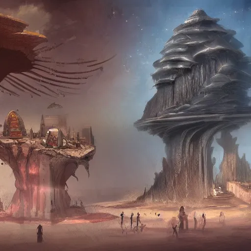 Prompt: a weird surreal and mystical city in the desert, fantasy concept art, trending on artstation, unique architecture