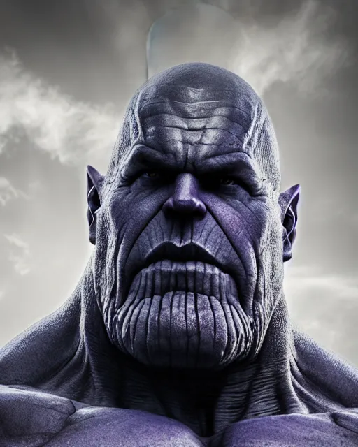 Prompt: thanos as a handsome gigachad, professional photography, 4 k photo, award winning photograph, gigachad, black and white photo