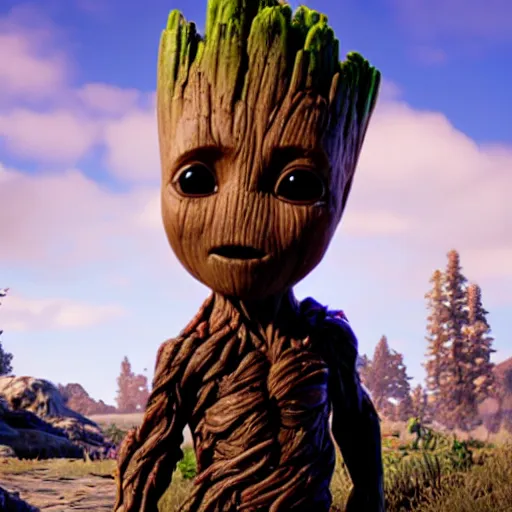 Image similar to Baby Groot + Grogu, RDR 2 mod