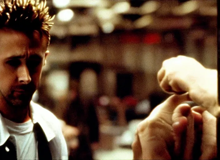 Image similar to film still of Ryan Gosling as Tyler Durden in Fight Club 1999