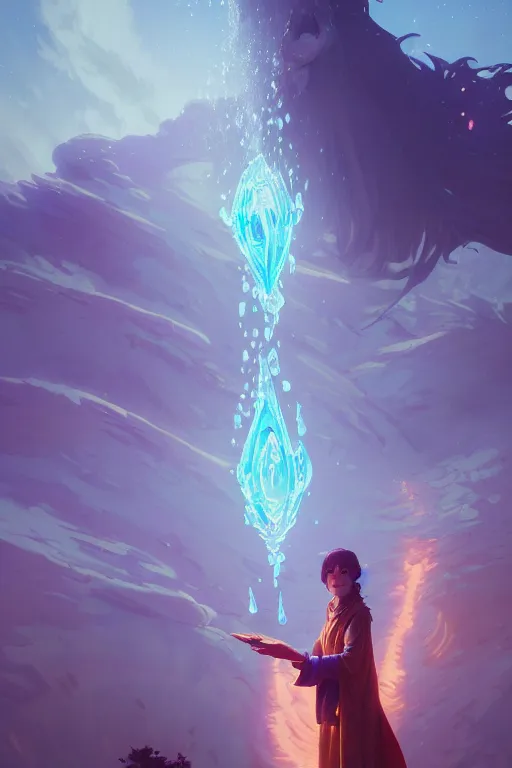 Image similar to highly detailed vfx portrait a mage casting a water spell, stephen bliss, unreal engine, greg rutkowski, loish, rhads, beeple, makoto shinkai and lois van baarle, ilya kuvshinov, rossdraws, tom bagshaw, alphonse mucha, global illumination, detailed and intricate environment