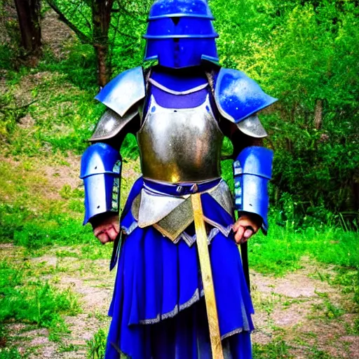 Image similar to photo of a real-life beautiful warrior with lapis lazuli armour