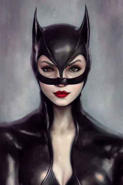 Image similar to beautiful aesthetic portrait of 1990’s Catwoman by wlop and Julia Razumova, headshot, deviantArt, trending on artstation, artstation HQ