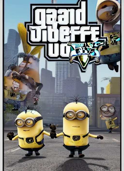 Prompt: grand theft auto 5 cover art of minions from despicable me