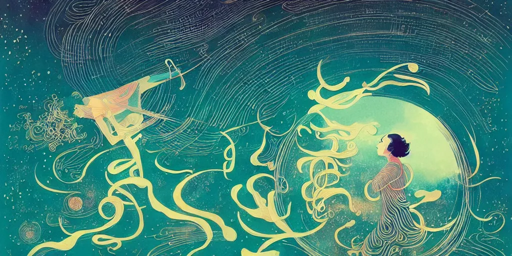 Prompt: Astral Calligraphy, by Victo Ngai