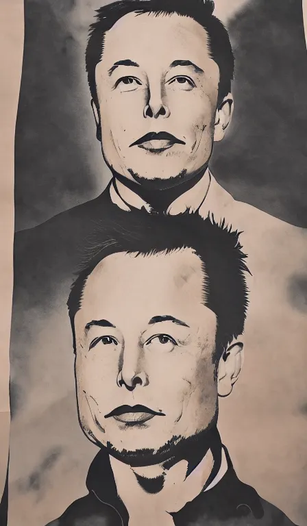 Prompt: elon musk by Shen Quan, hanging scroll, ink and colours on silk