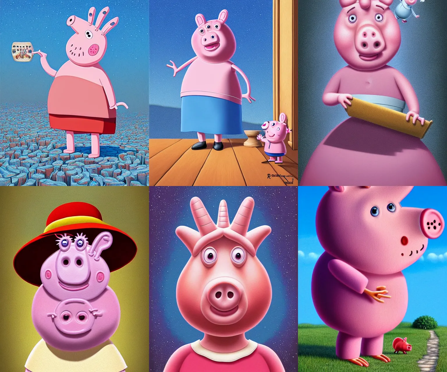 Prompt: stunning heads and shoulders portrait of hyperrealistic peppa pig, ultra realistic, digital art by rob gonsalves, still from studio ghibli