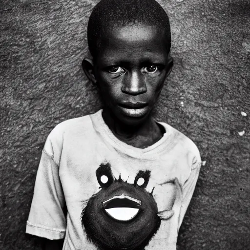 Image similar to portrait of a young african boy by roger ballen and jamie hewlett,