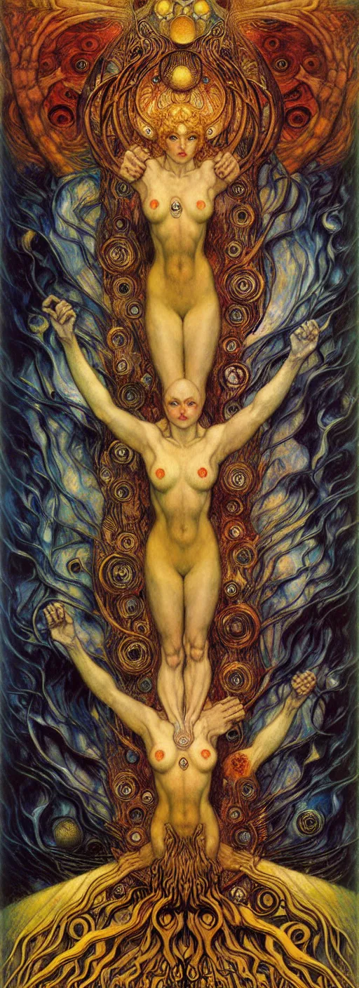 Image similar to Divine Chaos Engine by Karol Bak, Jean Delville, William Blake, Gustav Klimt, and Vincent Van Gogh, symbolist, visionary