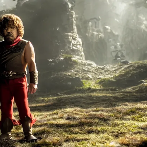 Prompt: stunning awe inspiring peter dinklage playing he - man, movie still 8 k hdr atmospheric lighting