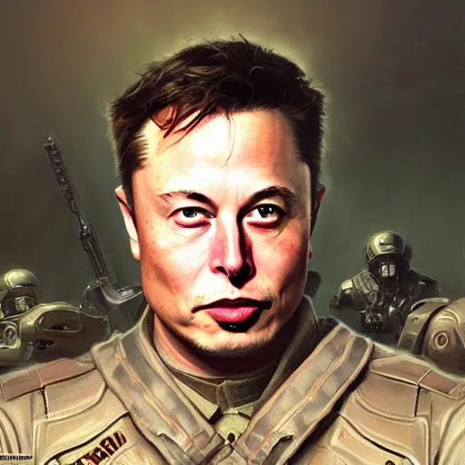 Image similar to Elon Musk as a soldier, closeup character art by Donato Giancola, Craig Mullins, digital art, trending on artstation