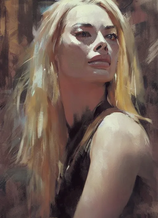 Prompt: portrait painting of margot robbie by jeremy mann, only one head single portrait