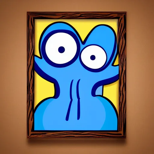 Image similar to cartoon style, strong chin, handsome squidward portrait, vivid colors