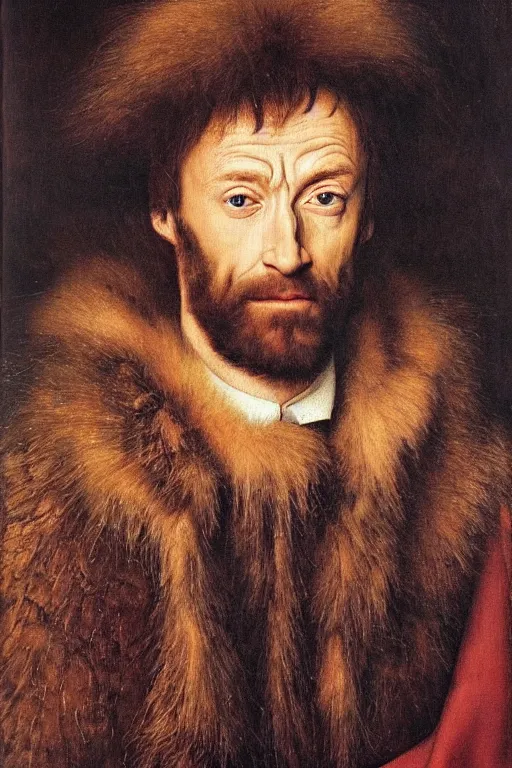 Image similar to portrait of hugh jackman, oil painting by jan van eyck, northern renaissance art, oil on canvas, wet - on - wet technique, realistic, expressive emotions, intricate textures, illusionistic detail