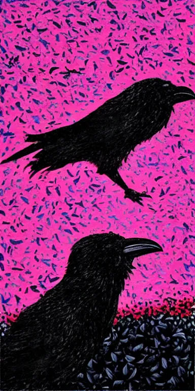 Image similar to flock of ravens made of black! rose petals!!, expressionist, album art