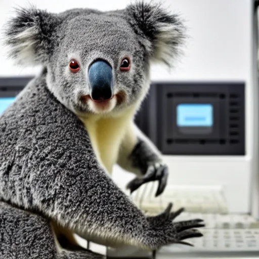 Image similar to A koala keeping a server running