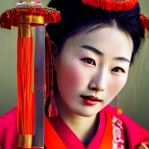 Prompt: photo portrait of chinese beauty in traditional costume in real life by Steve McCurry, colorful, sharpen, 4k, 85mm, award winning