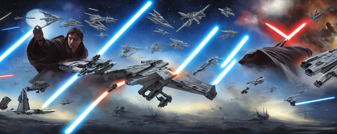 Image similar to concept art of star wars space battle, art, high detail, high definition, 8k,