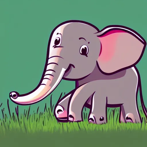 Image similar to cute cheerful elephant with his two ears and his trunk in a meadow, colouring - in sheet, concept design, character art, sharp focus, highly detailed, artstation