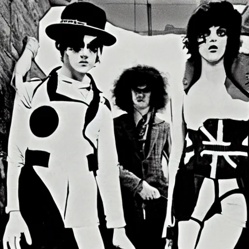 Image similar to A Clockwork Orange, women droogs, 1971 photography, female hooligans, shaggy haired punks, dystopian England