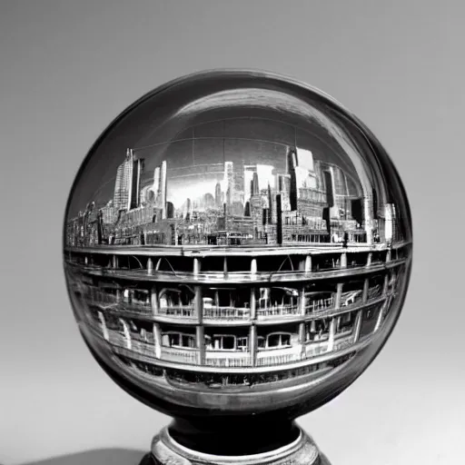 Prompt: a scale model of 1 9 3 0 s new york inside a glass sphere