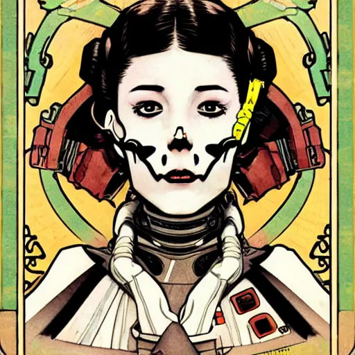 Image similar to anime manga skull portrait girl female star wars leia illustration hyperrealistic art Geof Darrow and will cotton alphonse mucha pop art nouveau