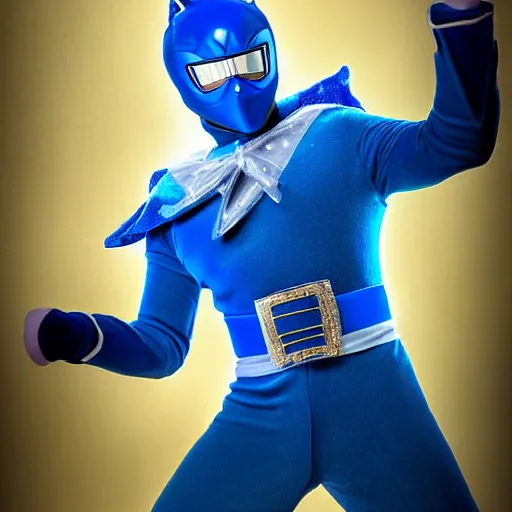 Prompt: blue santa claus as the blue power ranger, digital photography, high detailed