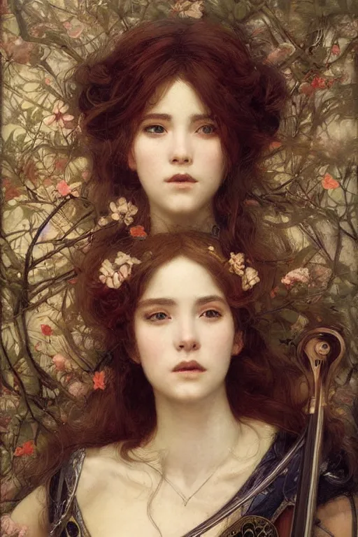 Image similar to a female bard by Edgar Maxence and Ross Tran and Michael Whelan