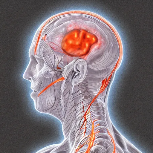 Image similar to how the nervous system works, sketch, medical drawing with annotations, digital Painting, artstation, ultradetailed