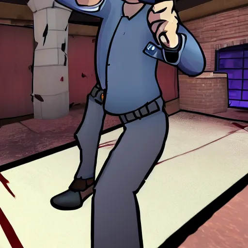 Image similar to TF2 Spy sneaking into a nightclub disguised as scout