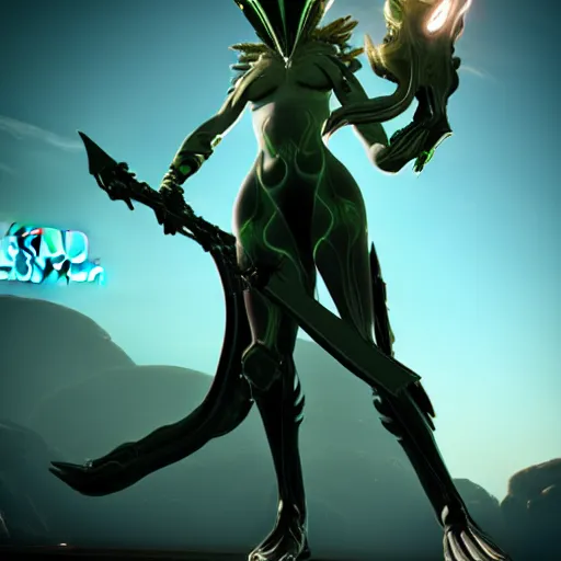 Image similar to photograph of female Saryn!!!!!!!!! warframe holding skana!!!!!!!, 8k resolution, high detail, ULTRA REALISTIC VFX, reflections