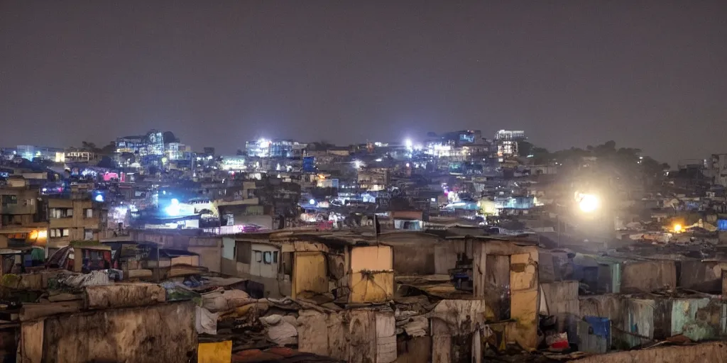 Image similar to UFO seen over Ajegunle slums of lagos, night time,