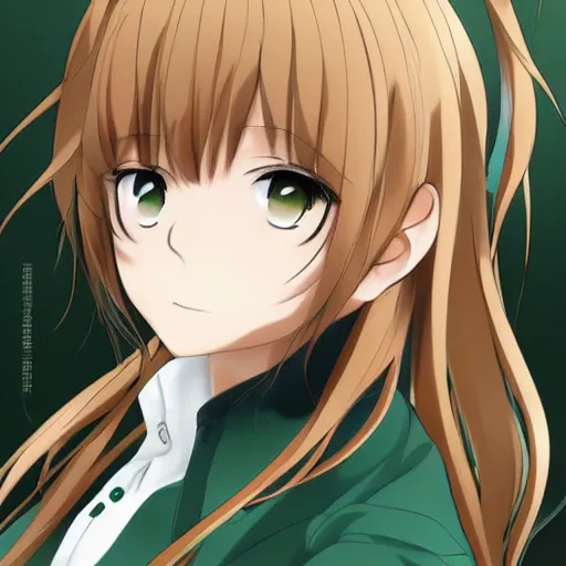 Image similar to key anime visual of a beautiful girl with brown hair and green eyes, trending on Pixiv; detailed