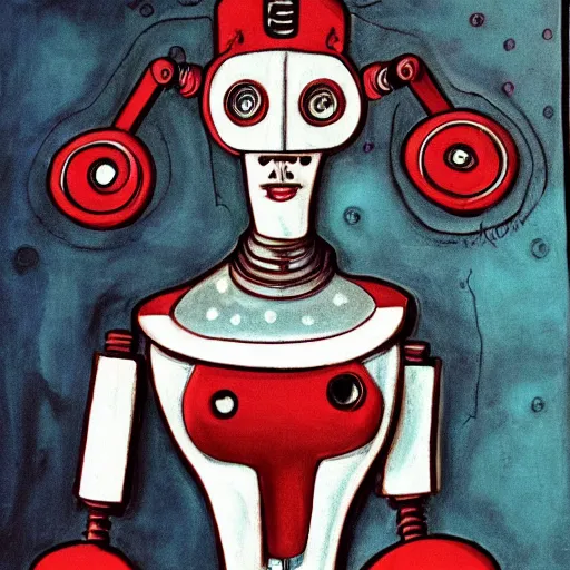 Prompt: portrait of a robot girl, by Tim Burton
