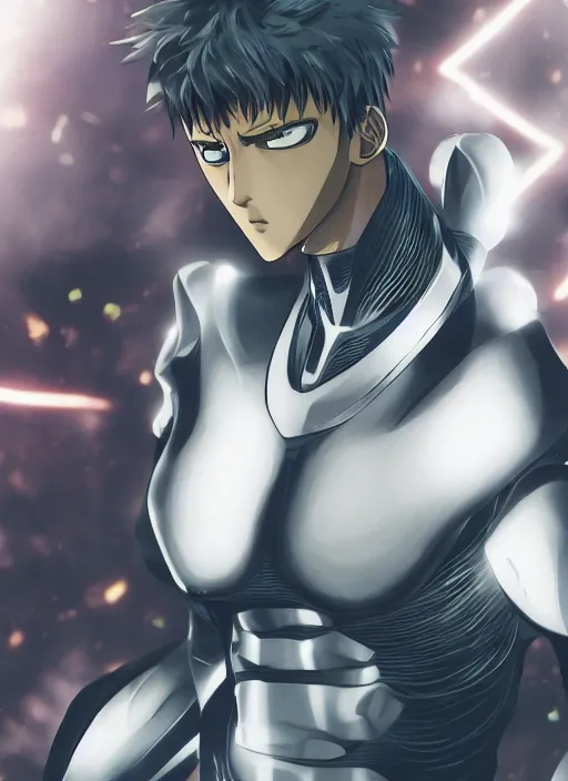 Image similar to A full portrait photo of real-life genos from one punch man, f/22, 35mm, 2700K, lighting, perfect faces, award winning photography.