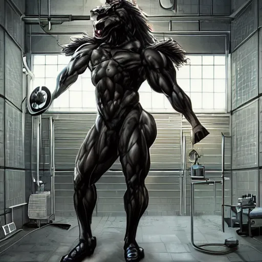 Image similar to splash art of a hyper - muscular black - coated anthropomorphic horse character in a research facility wearing a combat kevlar outfit, long hair, highly detailed, furry, furaffinity, digital painting, artstation, sharp focus, illustration, art by artgerm, greg rutkowski, alphonse mucha