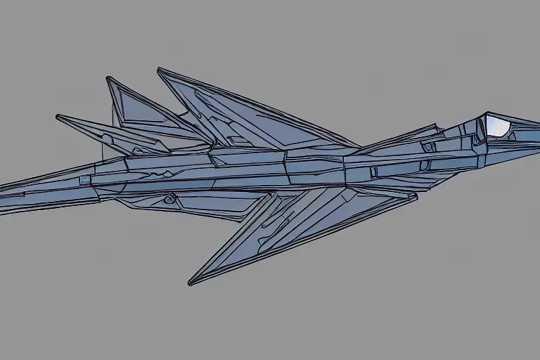 Prompt: colored lovecraftian starfighter isometric illustration, technical drawing, black background