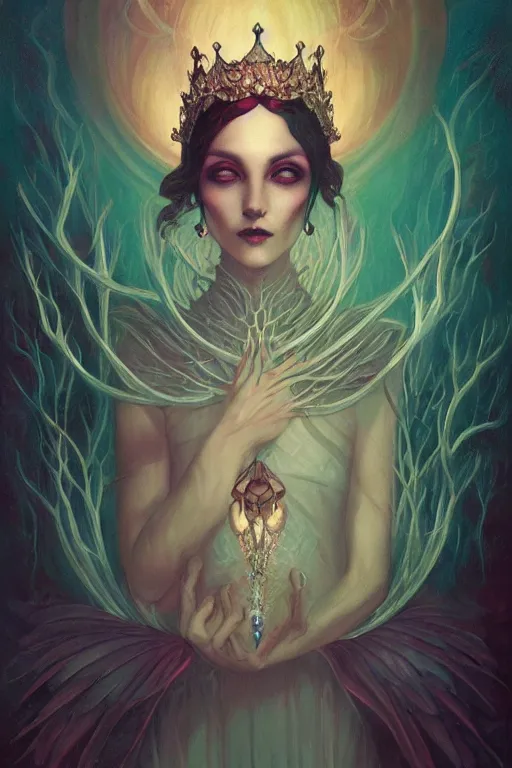 Image similar to jeweled Crown, other worldly, fairy necromancer court, bones, art nouveau, by Anato Finnstark, Tom Bagshaw, Brom