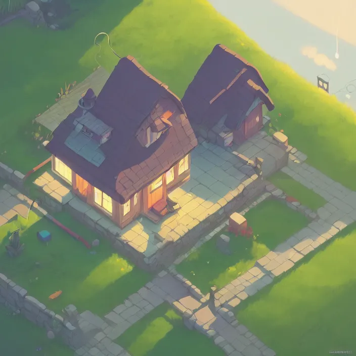 Image similar to isometric view of a lovely cottage, plain background, cory loftis, james gilleard, atey ghailan, makoto shinkai, goro fujita, studio ghibli, exquisite lighting, clear focus, very coherent, soft painting