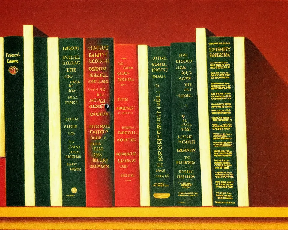 Prompt: achingly beautiful print of law books on a bookshelf in the rainforest by raphael, hopper, and rene magritte. hyperdetailed, proportional, romantic, enchanting, trending on artstation.